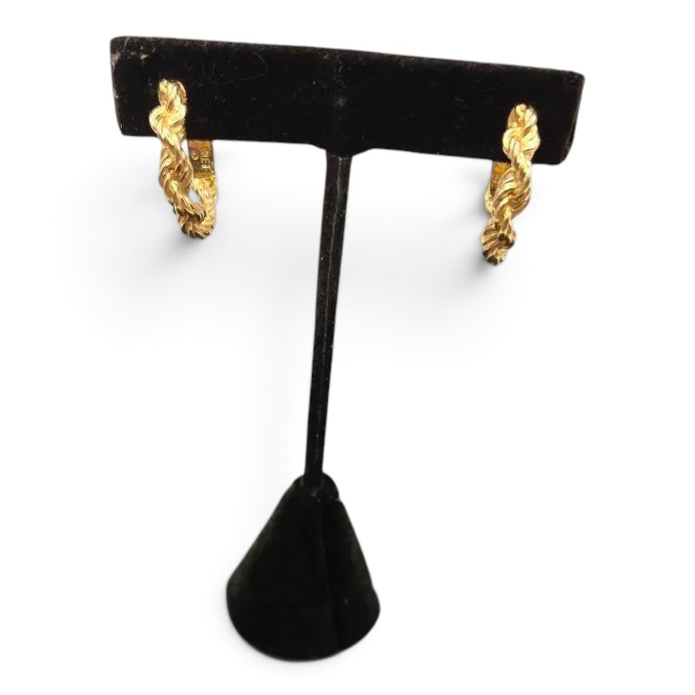 Vintage Monet Gold-tone Rope Hoop Earrings
